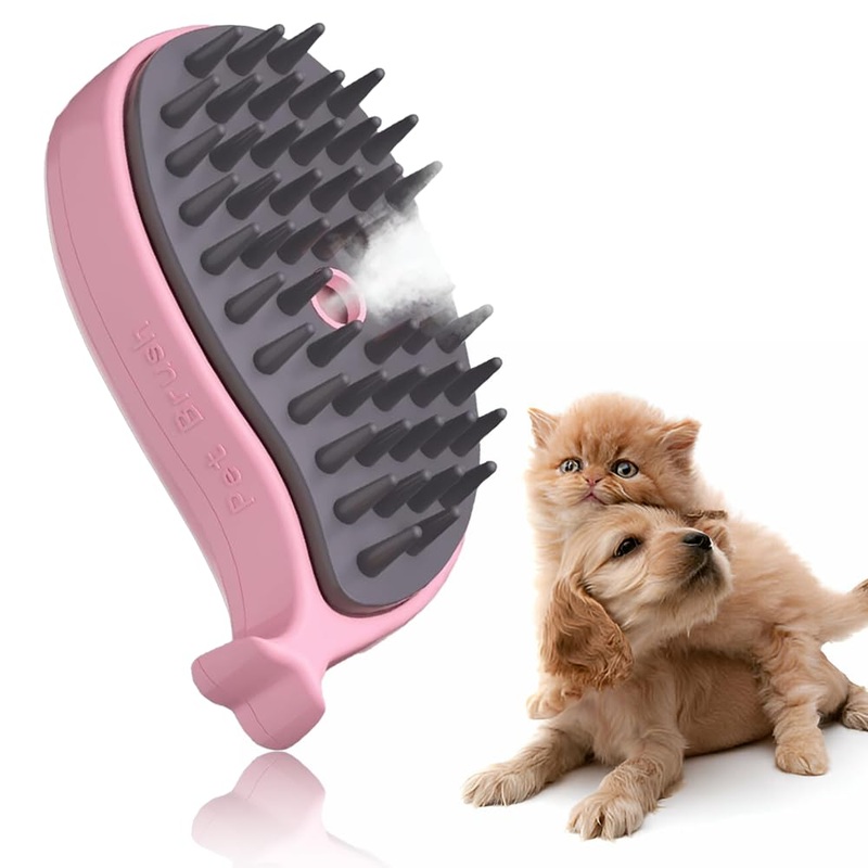Pet Steam Brush – Comprehensive 3-in-1 Pet Grooming Tool – Steam-Enhanced Brush for Cats and Dogs Featuring Gentle Massage – Cat Steam Brush – Ideal for Pets – Hair Brush (Pink) Pink