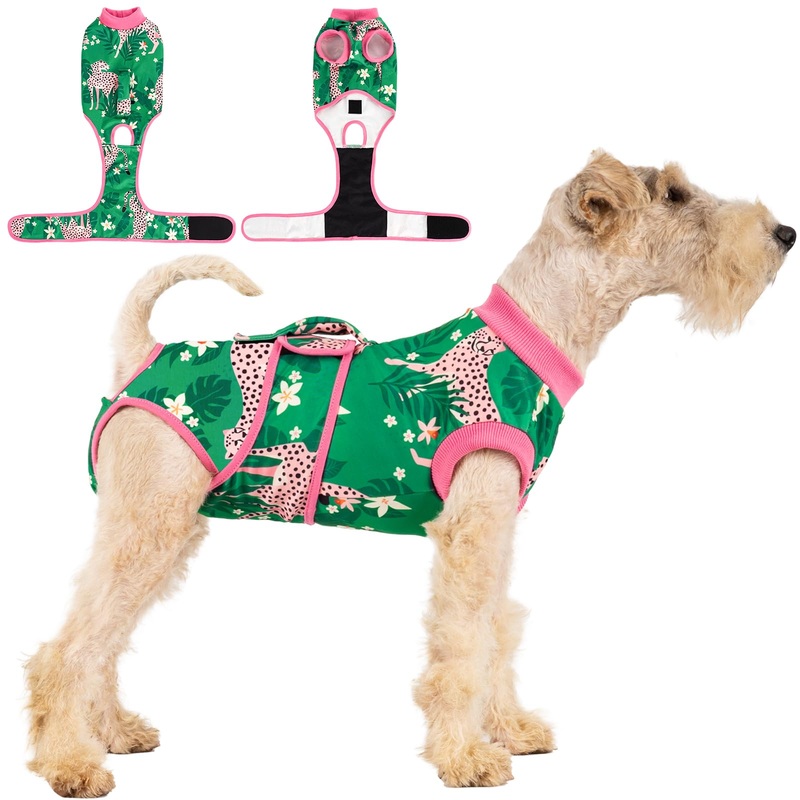 Recovery Suit for Dogs After Surgery,Female Male Dog Onesie for Spay Neuter,Substitute E-Collar & Cone,Anti-Licking Breathable Onesie for Small Medium Large Dogs Pink and Green