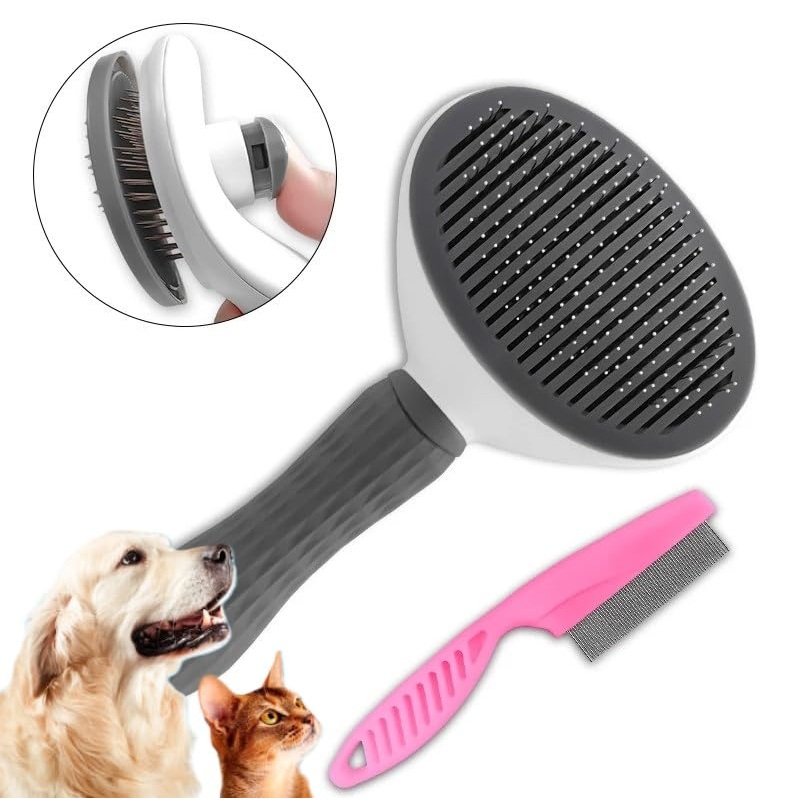 Self Cleaning Slicker Brush – Dog Cat Bunny Pet Grooming Shedding Brush – Easy to Remove Loose Undercoat – Pet Massaging Tool Suitable for Pets with Long or Short Hair