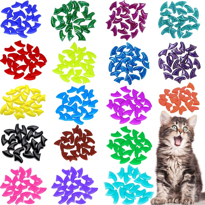 VICTHY 120pcs Cat Nail Caps | Cat Nail Covers | Cat Claw Caps with Adhesives and Applicators (Small) Small