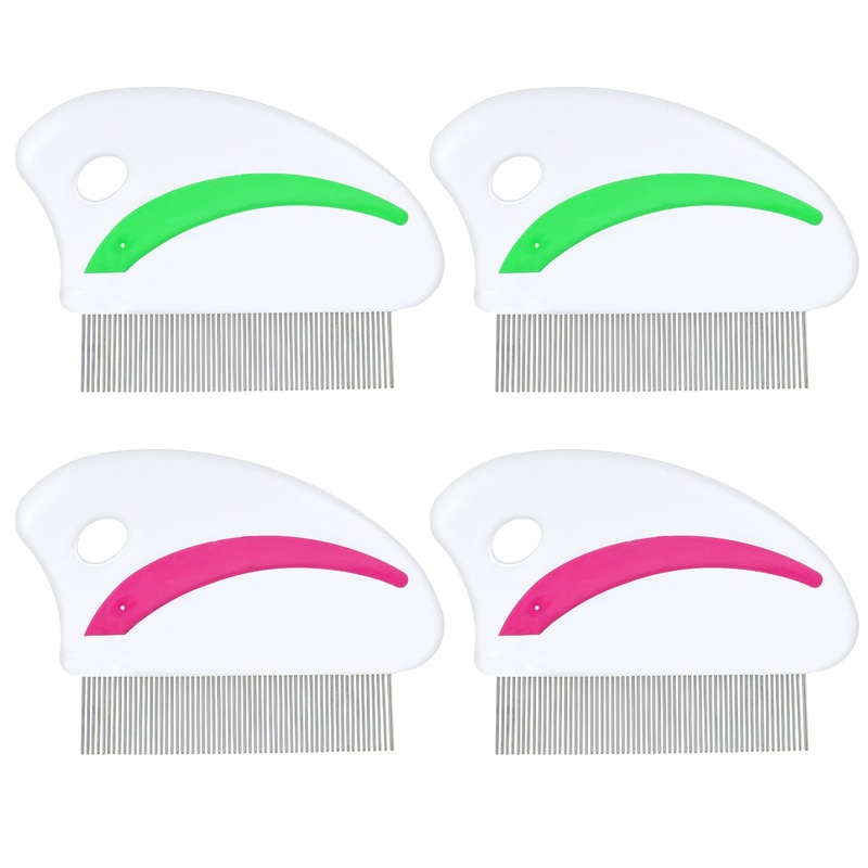 4 Pack Flea Lice Combs Flea Comb for Cat Dog Stainless Steel Hair Grooming Comb with Rounded Teeth Professional Pet Hair Removal Comb Reusable Pet Flea Comb Dematting Comb for Small Medium Cats Dogs Green+Pink