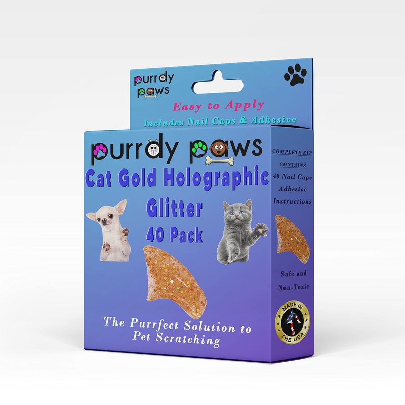 40 Pack Soft Nail Caps for Cat Claws Gold Glitter Medium