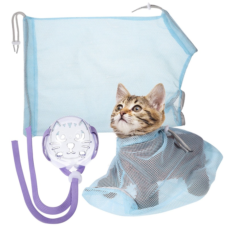 Adjustable Cat Bathing Multifunctional Breathable Cat Washing with Muzzle for Safe Shower and Nail Trimming for Cat Grooming and Care
