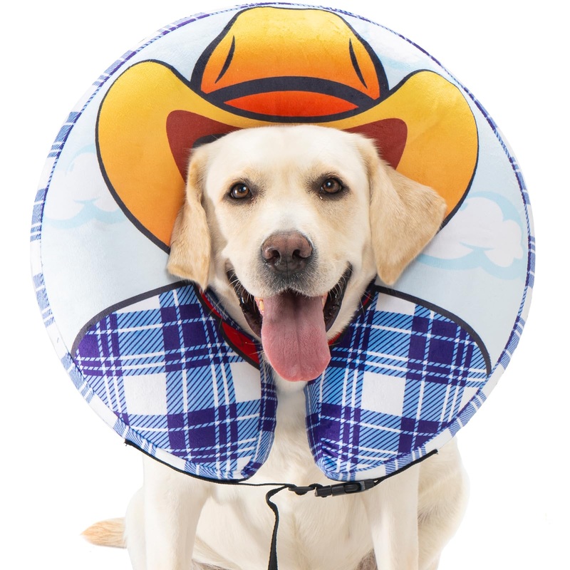 Avont Inflatable Dog Cone Collar After Surgery, Soft Dog Donut Collar to Stop Licking, E Collar Cone Alternative for Small Medium Large Dogs -Cowboy(L) Cowboy