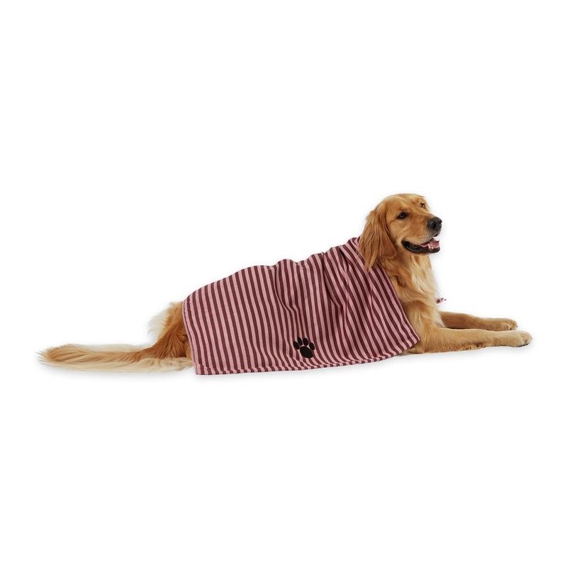 Bone Dry Pet Grooming Towel Collection Absorbent Microfiber X-Large, 41×23.5″, Striped Cranberry