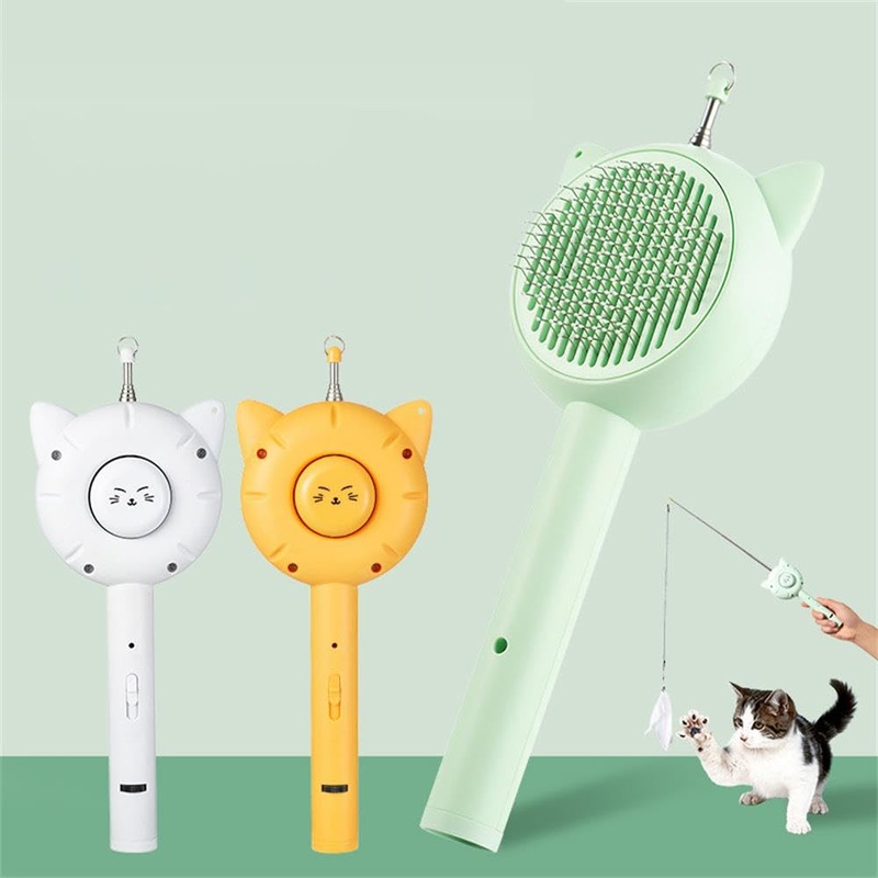 Cat Brush for Shedding, Cat Grooming Brush with Release Button, Cat Hair Remover Brush for Indoor Cats, Cat Comb, Self Cleaning Pet Brush for Grooming Long Short Haired Dogs Cats (White) White-Pack of 1
