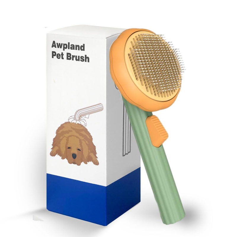 Cat Brush with Release Button, Pumpkin Cat Comb for Long or Short Haired Cats Dogs Rabbits, Skin Friendly Deshedding Grooming Tool for Gently Removes Loose Fur Undercoat