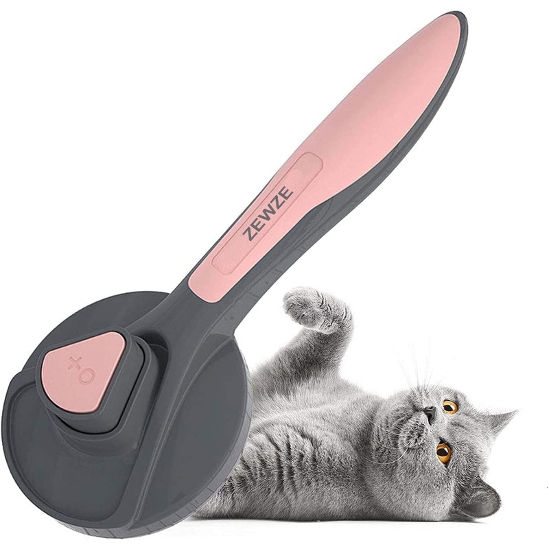 Cat Brush with Release Button, Self-Cleaning Sliker Brush for Fur and Loose Hair Removal, Pet Grooming Brush for Cats and Dogs Pink
