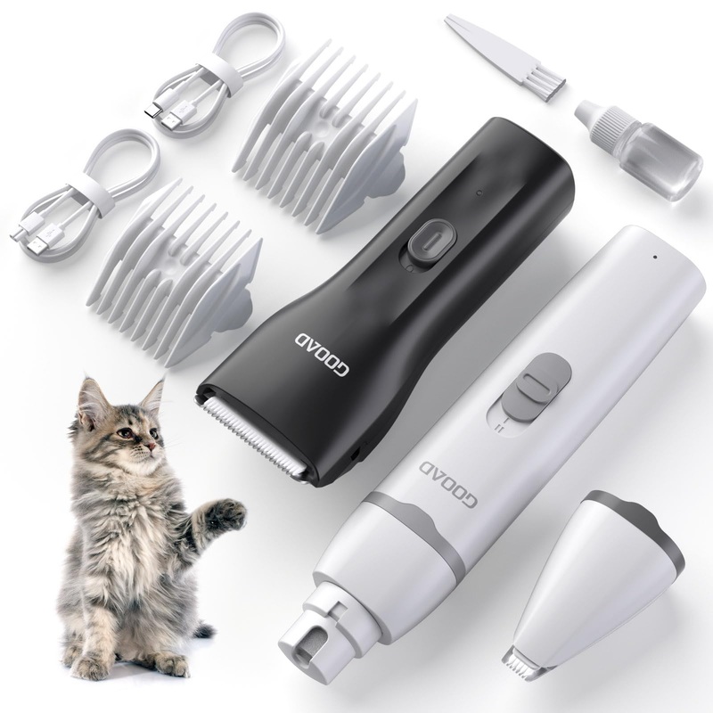 Cat Clippers for Matted Hair, Quiet Cat Shaver for Long Hair, Cordless Cat Hair Trimmer for Grooming, Cat Paw Trimmer Nail Grinder,Pet Shaver Cat Grooming Kit for Cats Small Dogs Animals(Black) Black