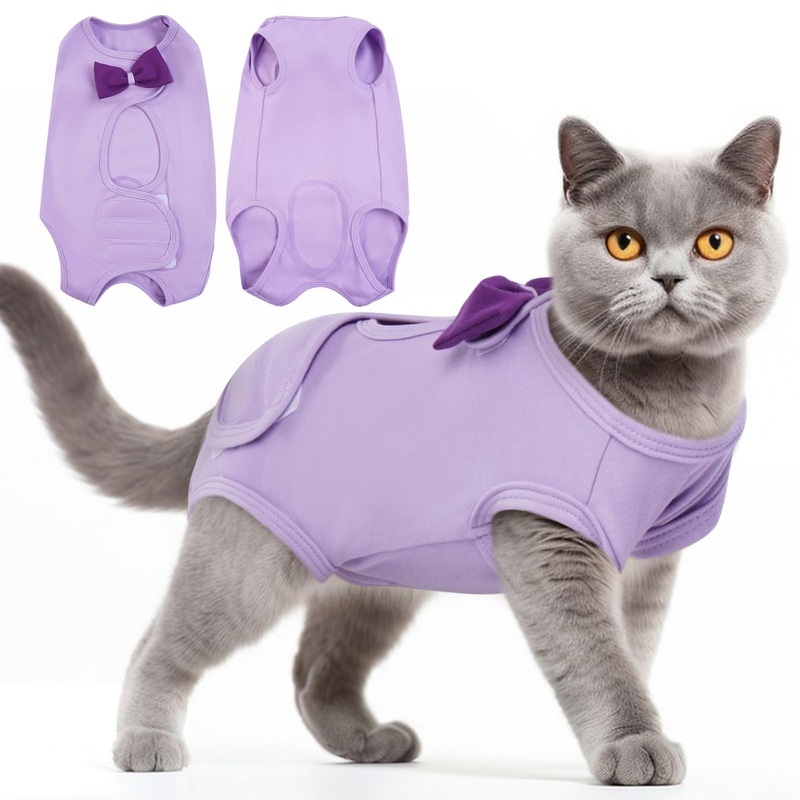 Cat Recovery Suit, Cat Onesie for Cats After Surgery Female Male, Cone of Shame Alternative Surgical Spay Suit, Cat Body Suit Preventing Cats from Licking Wounds Weaning Neuter Purple L Large