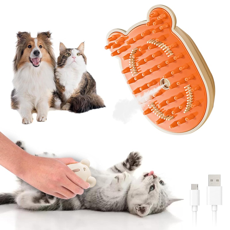 Cat Steam Brush, 3 In 1 Steam Cat Brush with Release Button, Self-Cleaning Cat Dog Brush for Shedding, Pet Steam Deshedding Brush for Haired Cats and Dogs, Removing Tangled and Loose Hair