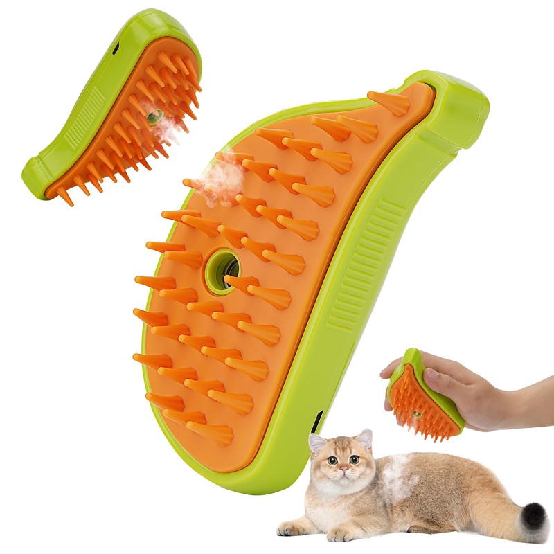 Cat Steam Brush for Shedding,3 in 1 Steamy Brush,Self Cleaning Brush for Massage,Rechargeable Silicone Grooming Steam Brush,Hair Comb for Cats & Dogs Green