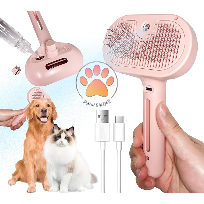 Cat steam brush, Pet steam brush, Innovative Accessories to Enrich Indoor Cats (Pink) Pink