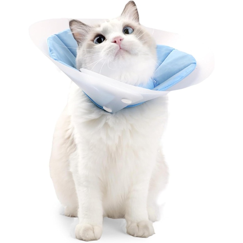 Cat Surgery Recovery Collar, Adjustable & Soft Cat Cone Collar, Lightweight Cat Elizabethan Collar for Wound Healing, Anti-Scratching Double Layer Kitten e Collar to Stop Licking (Blue, Medium) Blue
