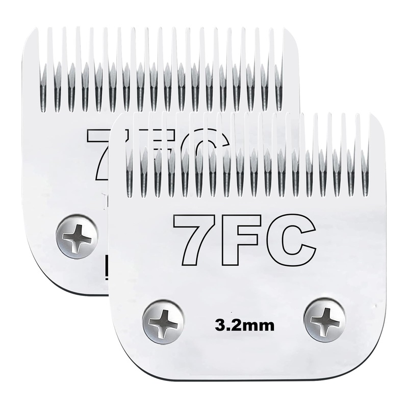 Clipper Blade Dog Grooming Compatible with Andis Clippers Carbon Infused Steel Detachable Ceramic Sharp Edge Also Compatible with Wahl/Oster Dog Clippers (2Pack 7FC:(1/8″)(3.2mm))