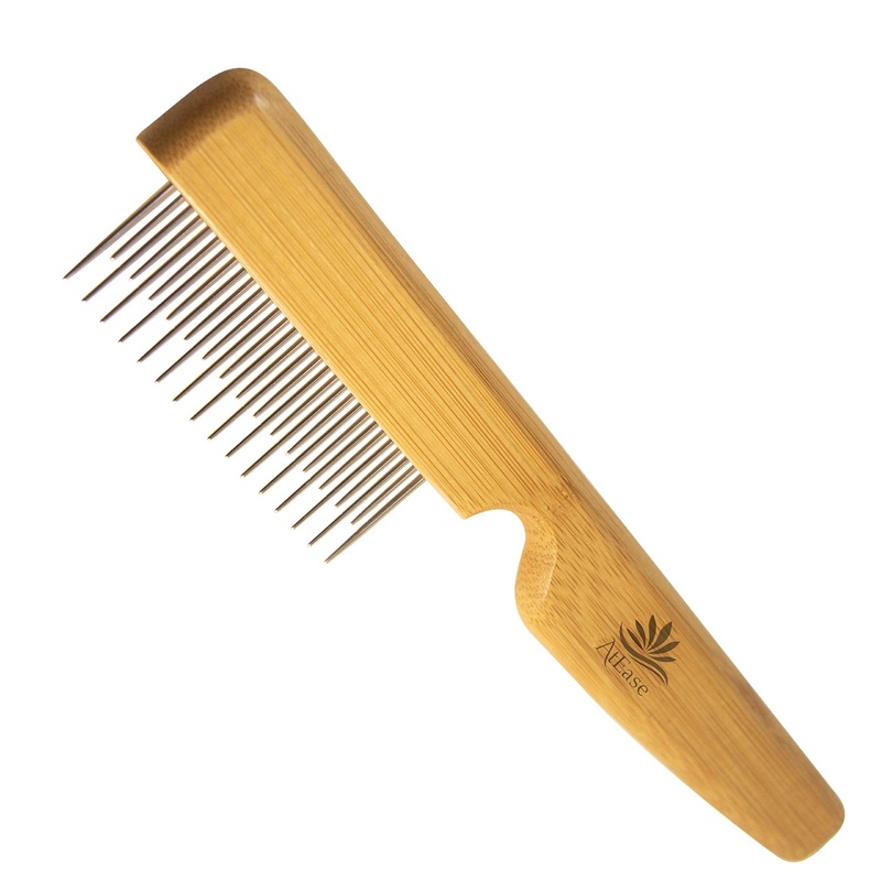 Detangling Pet Comb for Matted Hair and Detangler, with Long & Short Stainless Steel Teeth for Dog and Cat- Natural Easy Grooming Tool