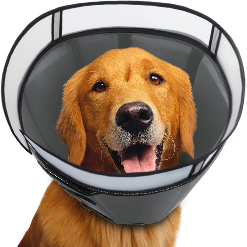Dog Cone Collar for After Surgery, Soft Pet Recovery Collar for Dogs and Cats, Adjustable Cone Collar Protective Collar for Large Medium Small Dogs Wound Healing (Sliver, Large)