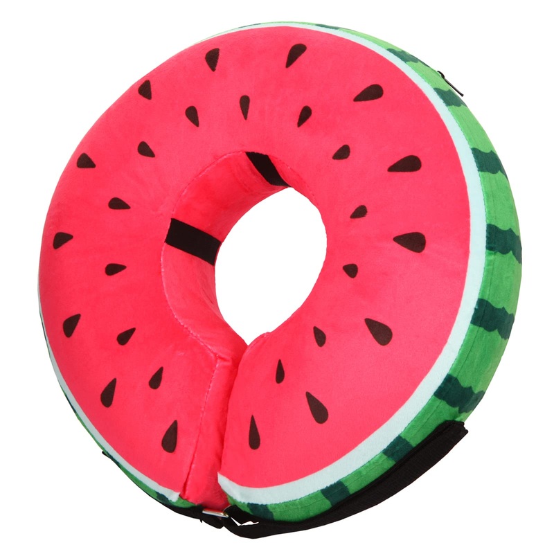 Dog Cone for Large Medium Small Dogs and Cats, Inflatable Dog Donut Collar Cone Soft Recovery Cones for Dogs After Surgery, Adjustable E Collar Does not Block Pet Vision Melon Pattern Plush Fabric-XL