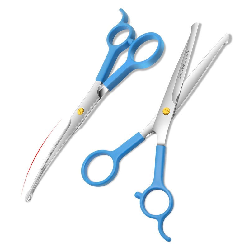 Dog Grooming Scissors Set, Curved Dog Grooming Scissors, Shine Sharp Stainless Steel with Safety Round-Tip, Perfect for Groomer at Home and the Amateur
