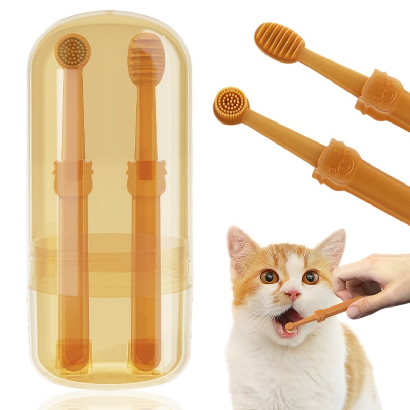 Dog Toothbrush, Pet Silicone Toothbrush Kit with Puppy Tooth Brushing & Tongue Cleaner & Storage Cup – 360 Dental Care for Cats and Small to Medium Dogs Ferret Dutch Pigs