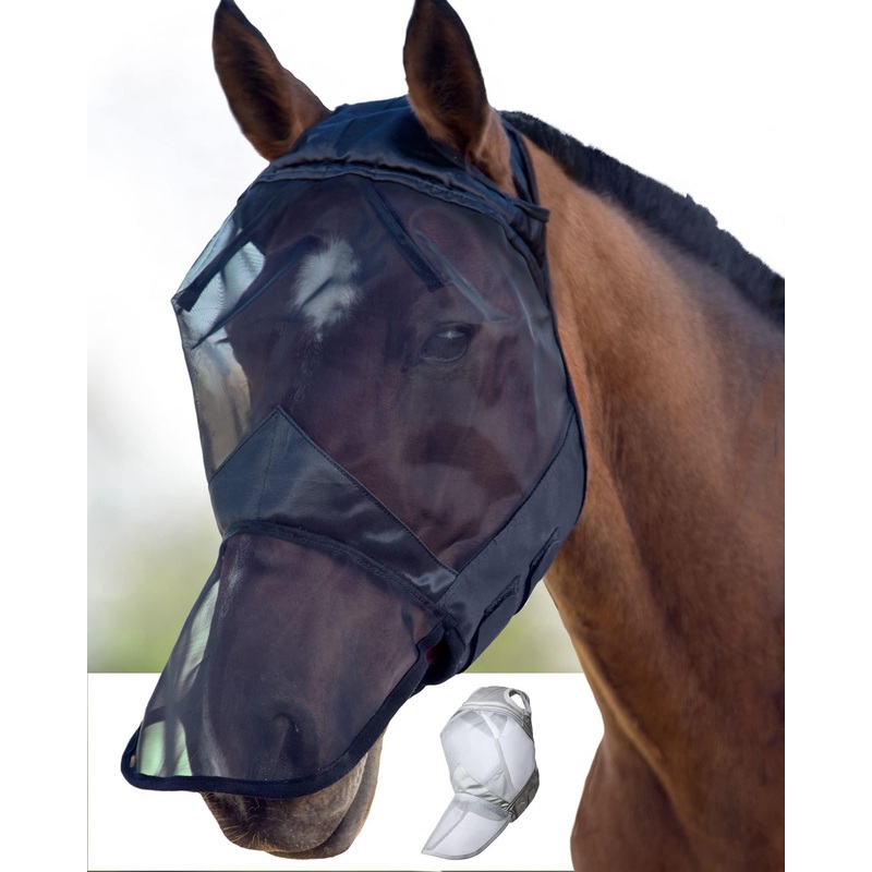 Harrison Howard CareMaster Horse Fly Mask Full Face No Ears Black Large Full Size Full (L)