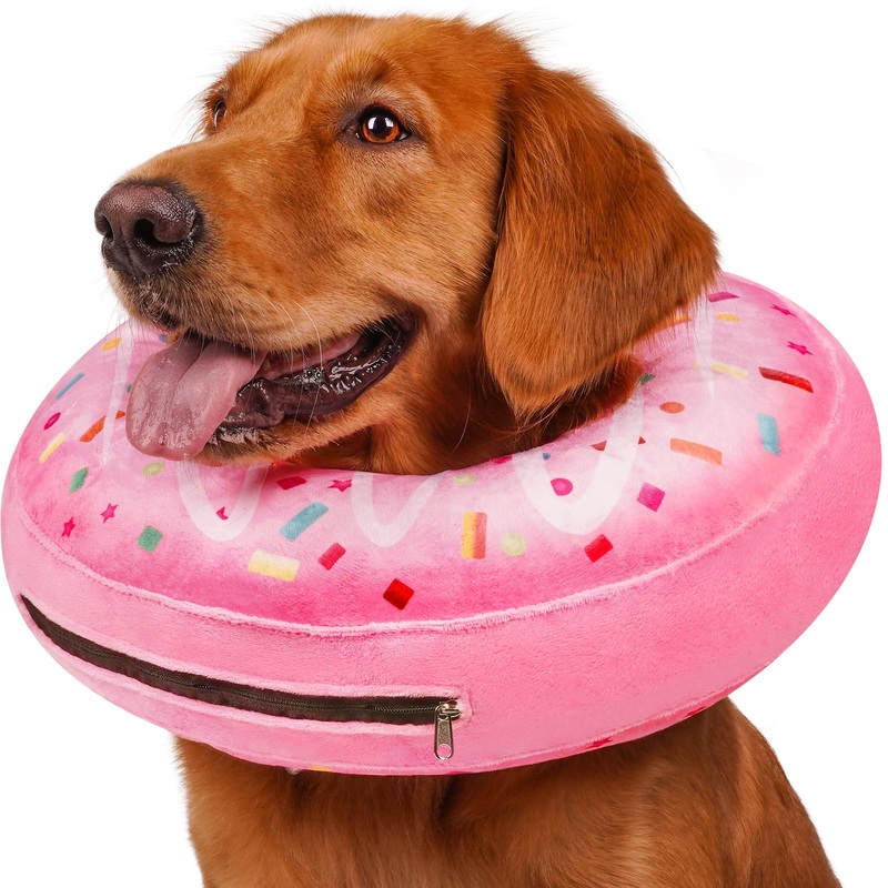 Inflatable Dog Pillow Cone Collar After Surgery, Donut Soft Neck Cone for Husky Border Collie Large Dogs, etc, Recovery E Collar to Stop Licking Pink L