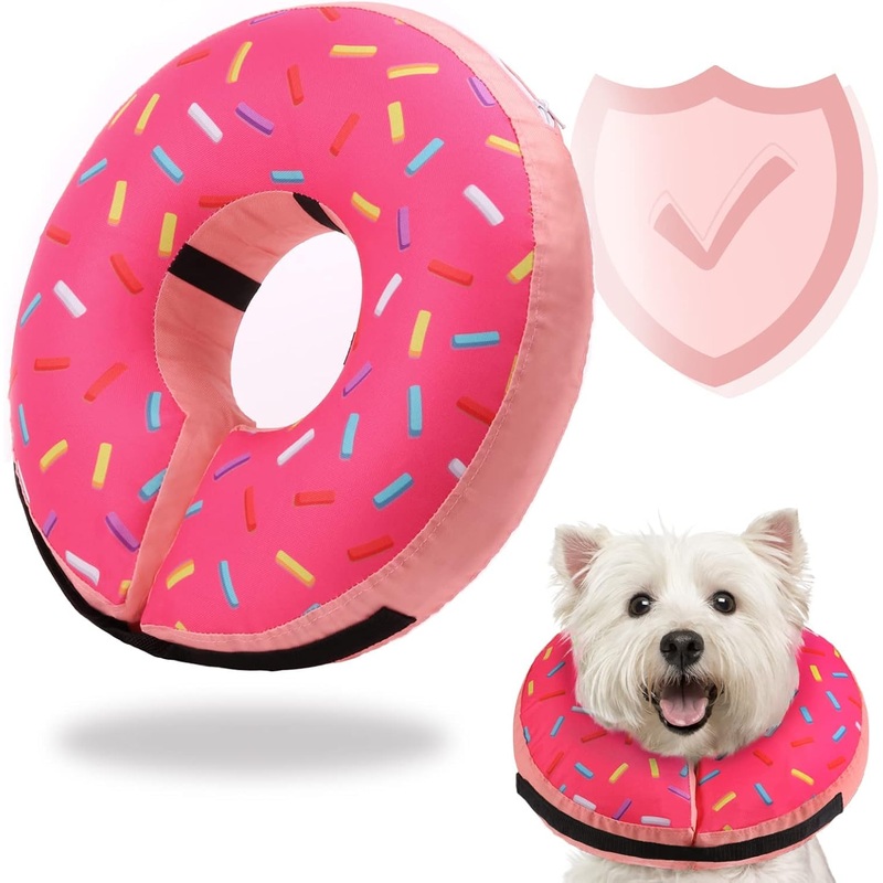 Inflatable Soft Dog Cone Collar for Small Medium Large Dogs & Cats Alternative After Surgery, Blow Up Pet Donut Neck Prevent from Biting Scratching, Comfy Adjustable Recovery Pillow Suitable for small or medium-sized dogs PINK