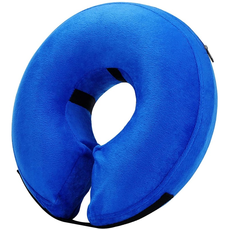 Katoggy Inflatable Dog Collar, Soft Dog Cone for Dogs After Surgery, Adjustable Blow up Donut E-Collars for Small Medium Large Dogs and Cats Blue Large (Neck: 15″-18″)