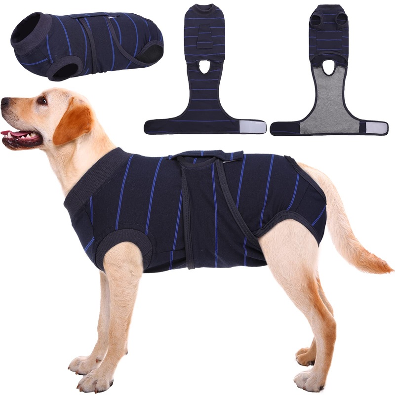 Kuoser Dog Surgery Suit Female Spay, Soft Dog Recovery Suit Male Neuter Anti Licking Dog Onesie E-Collar & Cone Alternative, Breathable Dog Surgical Suit for Surgery Recovery, Blue Strips XL X-Large (Back: 20.1″ – 24.8″; Weight: 42 – 75LB)