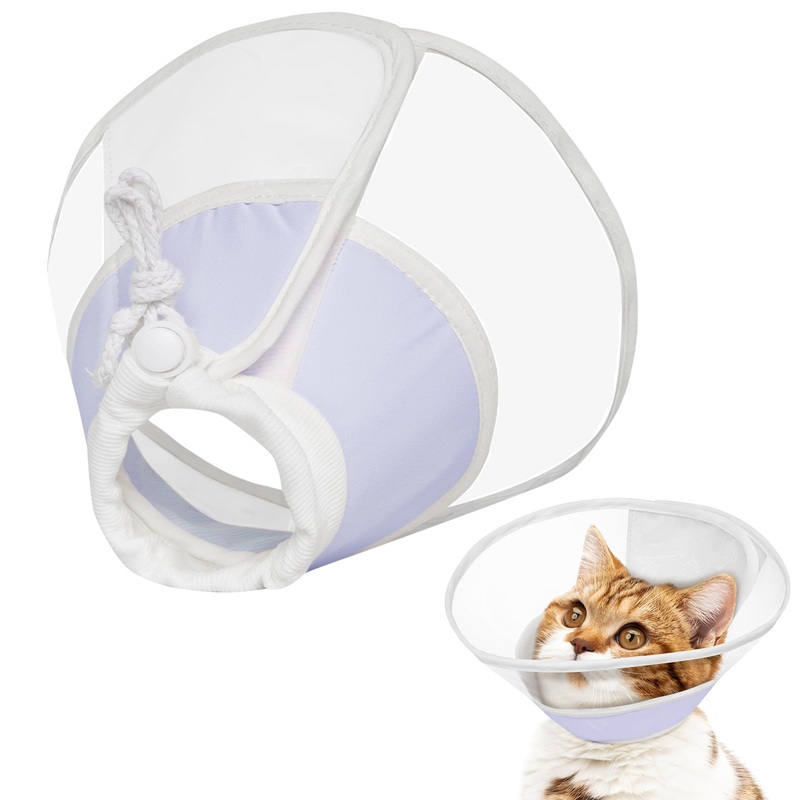 LUCKYPAW Cat Cone Collar Soft, Cone for Cats to Stop Licking and Scratching Cat Cone Alternative After Surgery for Kittens, Pet Cone for Cats with Drawstrings No Block Sight Cat Recovery Cone(Blue S) S(Neck:7″-10″) Blue