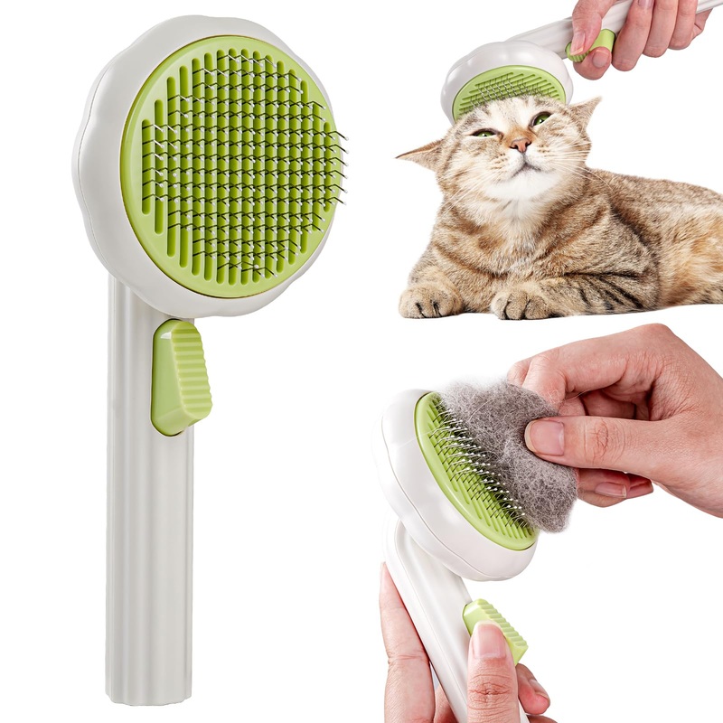 Self-Cleaning Brush for Cat Grooming with Release Button – Removes Tangles, Loose Hair, and Shedding for Long and Short-Haired Cats (Cyan) Cyan