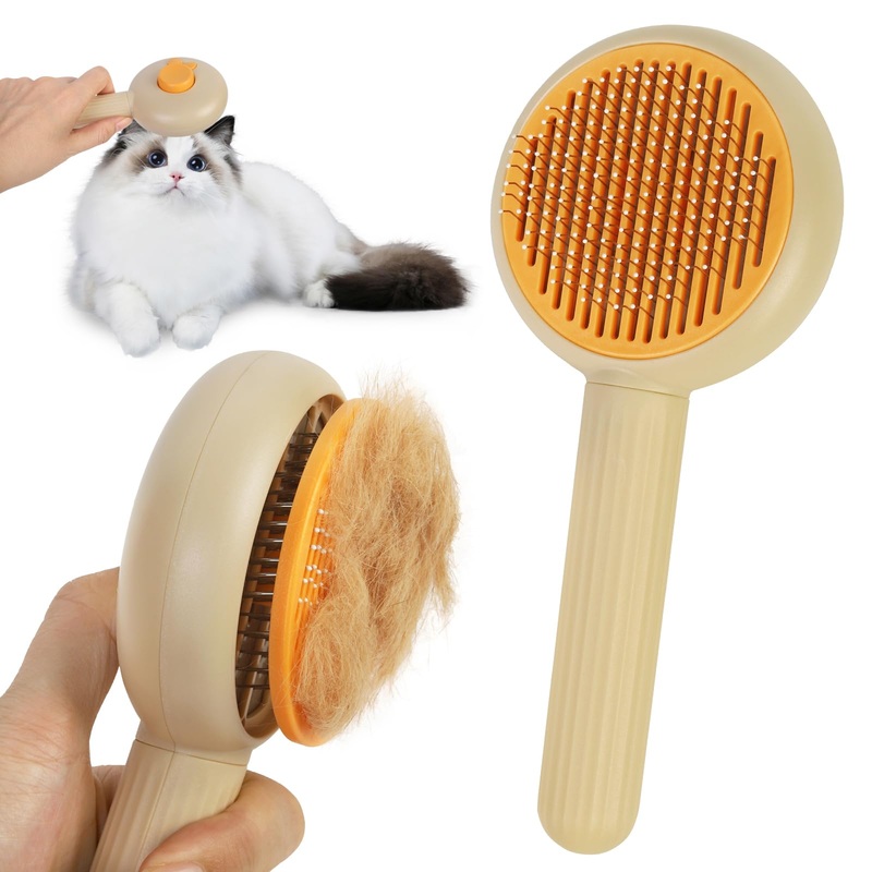 Self-Cleaning Slicker Brush for Dogs & Cats – Efficiently Removes Shedding Hair, Tangles, and Mats – Suitable for Long & Short Haired Pets – with Skin-Friendly Massage Tips – Apricot