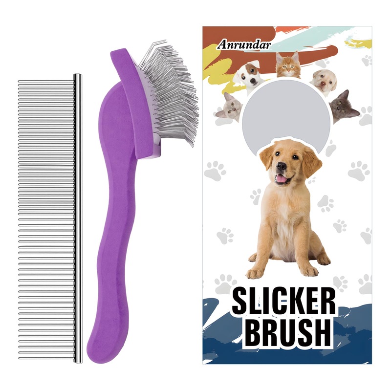 Slicker Brush for Goldendoodles, Labradoodles & Poodles – Grooming Kit for Medium & Long Haired Dogs (Purple) Purple