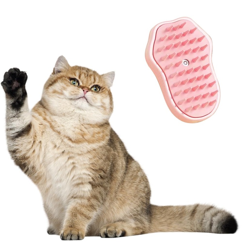 Steamy Cat Brush, 3 in 1 Cat Steamy Brush, Cat Steam for Shedding, Cat Cleaning Brush Comb with Steam, 2024 Multifunctional Cat Hair Brush for Removing Tangled and Loosse Hair (Pink Cat) Pink Cat
