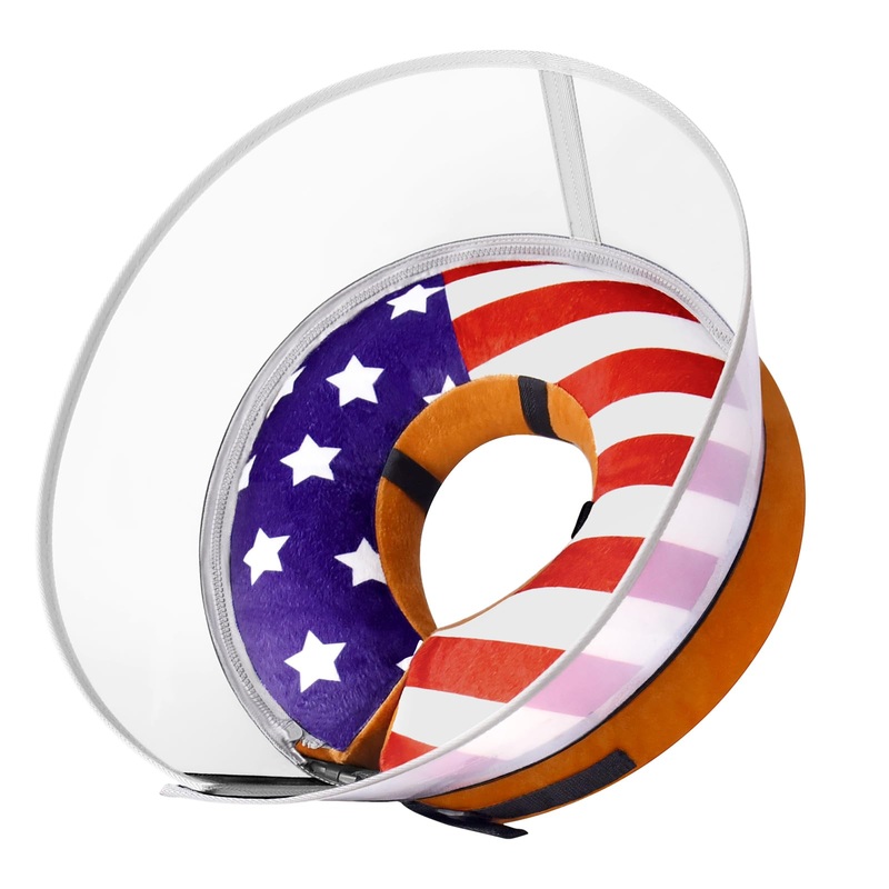 TDTOK Inflatable Dog Cone Soft, Adjustable Flag Dog E Collar After Surgery with Detachable Anti-Licking Shield, E Collar Pet Cone Alternative After Surgery US Flag XL (Neck: 18-22”)