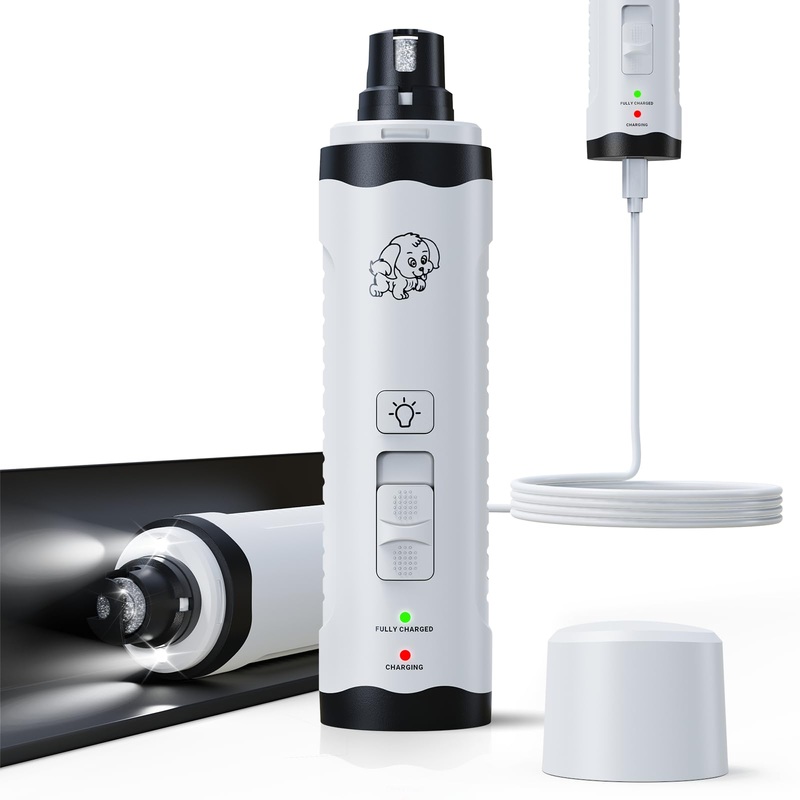 YABIFE Whisper Quiet Dog Nail Grinder, Dog Nail Trimmers Kit for Grooming, Electric Pet Nail File, Dual Lights for Quick Location, 2 Speeds, for Puppy, Small Medium Large Dogs and Cats