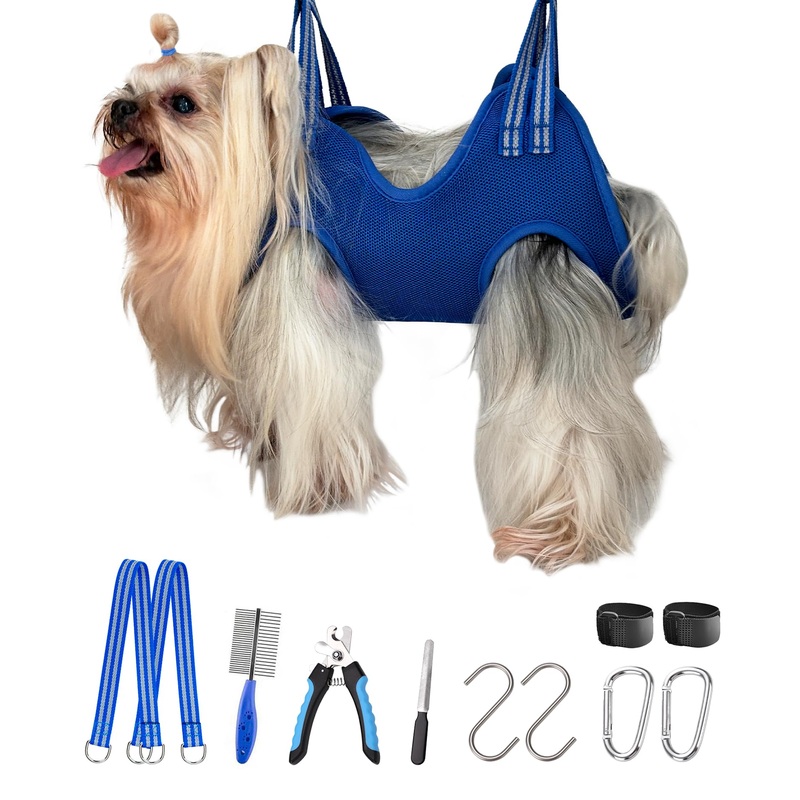 10 in 1 Pet Grooming Hammock Harness with Nail Clippers/Trimmer, Grooming Sling for Small Animals Nail Trimming/Clipping For Cat&Dog (XXS/Under 10lb Blue) XXS/under 8lb