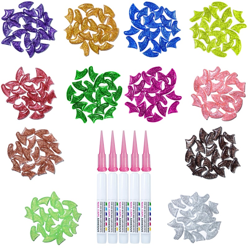 10x Colors / 100 pcs Cat Nail Caps | Cat Claw Covers with Adhesives and Applicators | Beta (M) Medium