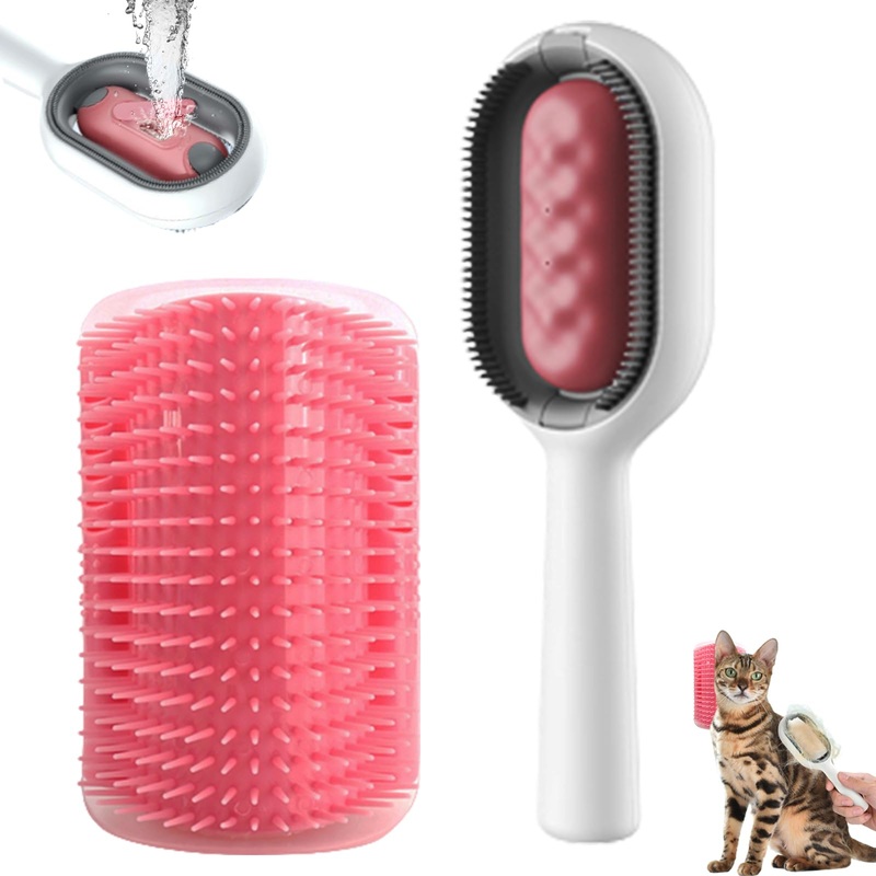 2 PCS Cat Grooming brush, Cat Self Groomers with Catnip, Pet Hair Removal Comb with Water Tank,Cat Accessories Including Soft Tissue for Indoor Long Fur Kitten Massage and Cleaning(Pink) Pink