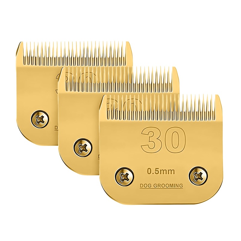 3 Packs #30 Clipper Blade Dog Grooming Compatible with Andis Clippers Detachable Ceramic Sharp Also Compatible with Wahl/Oster Dog Clippers1/50 0.5mm Cut Length (Gold)