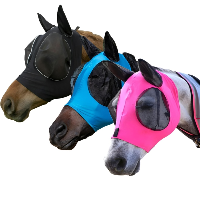 3 Pcs Full Visibility Stretchy Horse Fly Mask-Fly Masks for Horses with Ears, Breathable Elastic Fabric for Sun UV Protection for Large/Medium Size Adult Horses