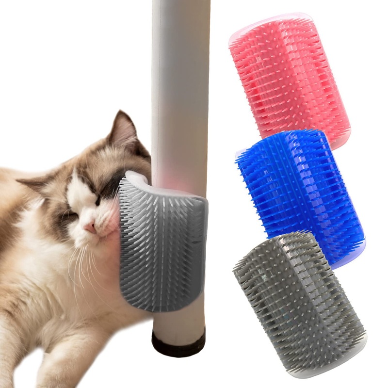 3pc Cat Self Groomers Wall Corner Cat Grooming Brush Massage Brush Toy with Catnip for Short Long Hair Cat Kitten Puppy