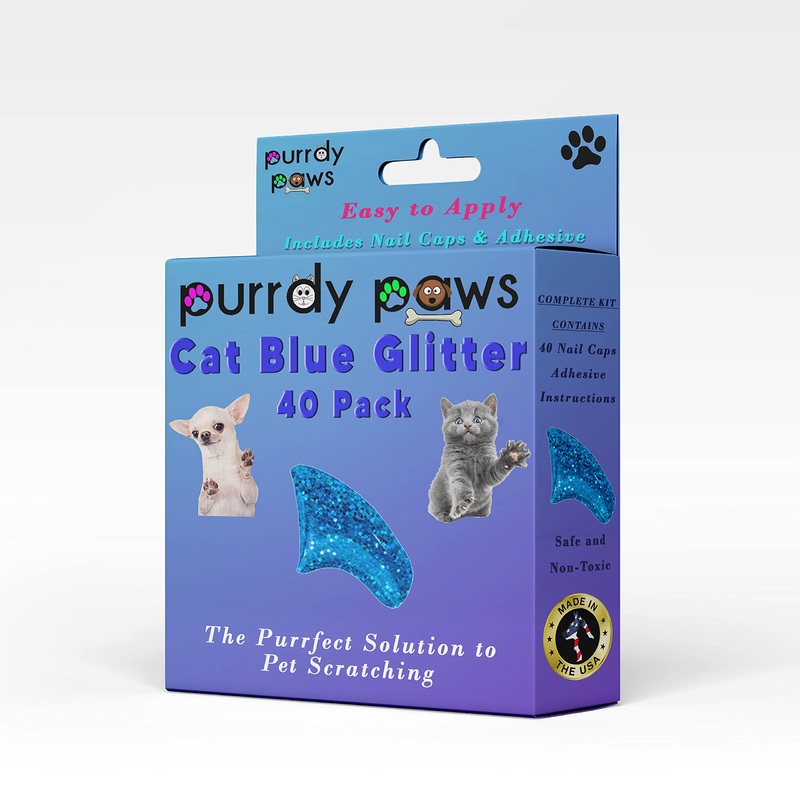 40 Pack Soft Nail Caps for Cat Claws Blue Glitter Small