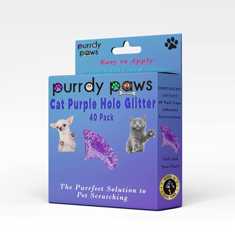 40 Pack Soft Nail Caps for Cat Claws Purple Holographic Glitter Medium