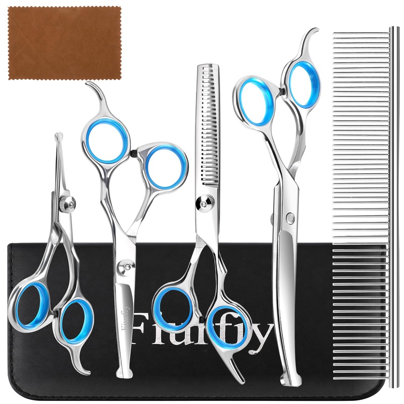 6-in-1 Dog Grooming Scissors – Professional Stainless Steel Hair Cutting Kit with Safety Rounded Tips, Ergonomic Soft-Grip Handles for Small & Large Dogs, Cats