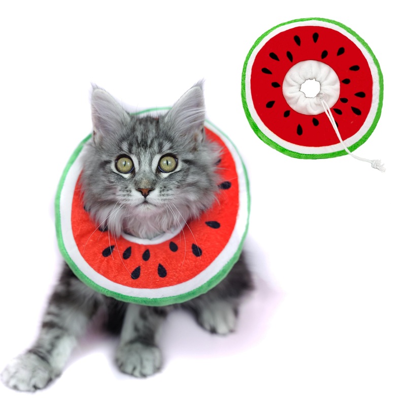 Adjustable Cat Cone Collar, Comfortable Soft Neck Cone After Surgery, Protective Elizabethan Collar for Wound Healing (Watermelon, Small) Watermelon