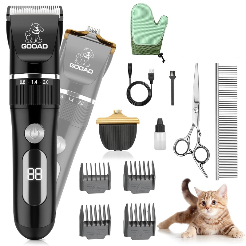 Cat Grooming Kit, Cat Clippers for Matted Hair, Cordless Cat Shaver for Long Hair, Low Noise Paw Trimmer, Cat Hair Trimmer for Grooming,Quiet Pet Hair Clippers Tools for Cats Dogs (Black) Black