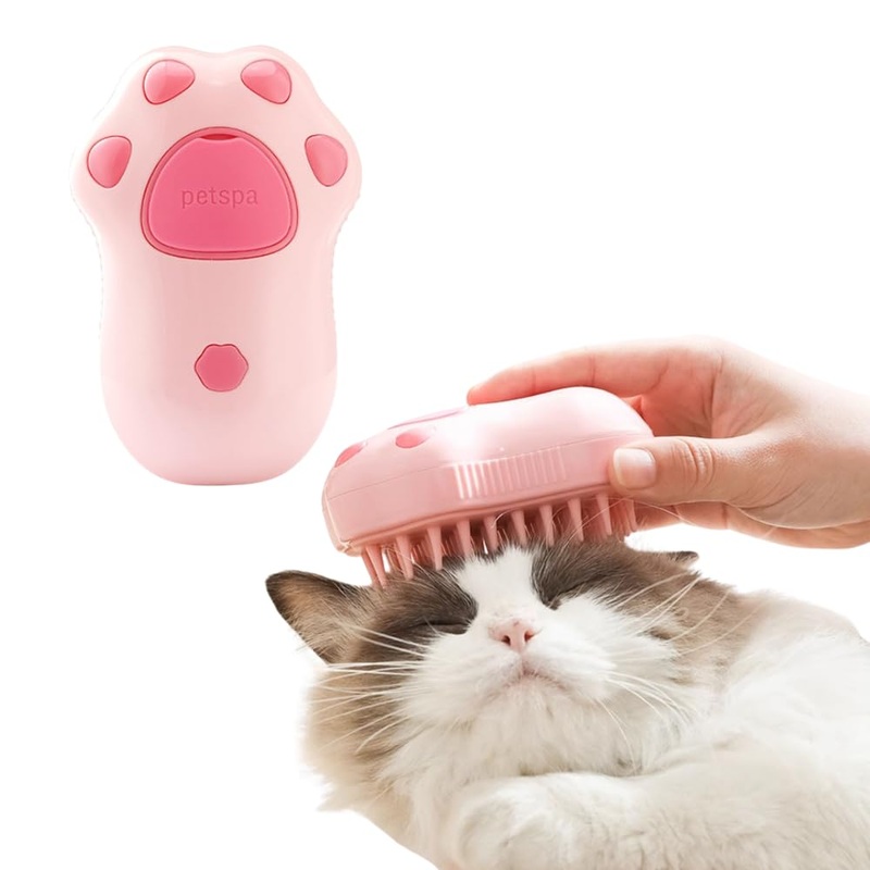 Cat Steam Brush – 3 In1 Steamy Cat Brush, Self-Cleaning Steamy Pet Brush for Massage, Multifunctional Cat Grooming Brush for Removing Tangled and Loose Hair (Pink) Pink
