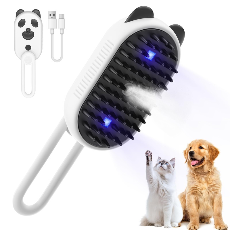 Cat Steam Brush for Shedding, 4 in 1 Water Cat Brushes for Indoor Cats Hair Brush with Spray & UV Light, Steam Brush for Cat & Dog for Massage Clean and Remove Fur-White White