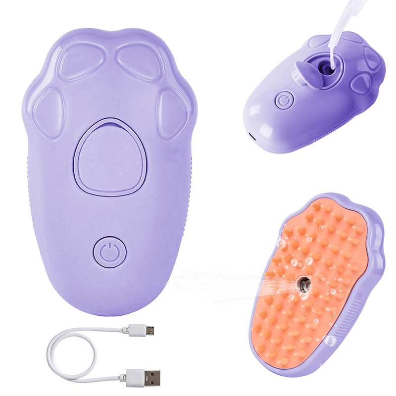 Cat Steam Brush for Shedding,Pet Steam Brush Spritz Defur Comb for Cats With Shedding Steamy Pet Hair Brushes Indoor Steamer,Dog Cepillo Para Gatos Con Vapor Misting 3in1 Pets Grooming Comb Purple